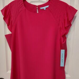ANTONIO MELANI FLUTTER SLEEVE BLOUSE TUCKING DETAIL100% SILK MAGENTA PINK SZ S